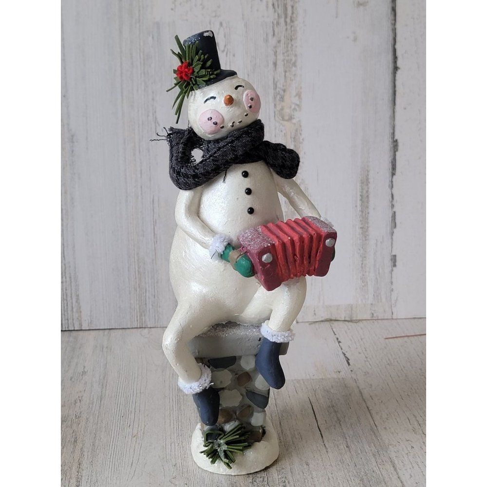 CJF snowman‎ accordion happy sitting Xmas unique figure mistletoe
